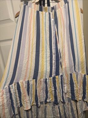 Ricki's Striped Maxi Skirt in Pastel Blue, Yellow & White